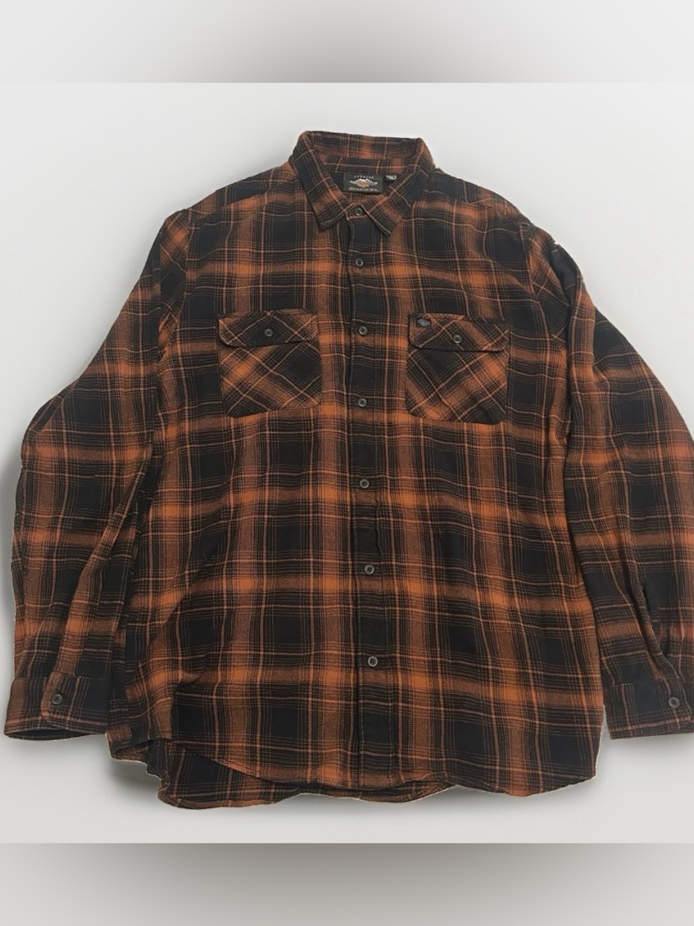 Harley-Davidson Men's XL Vintage Orange and Black Plaid Shirt - 96196-21VM